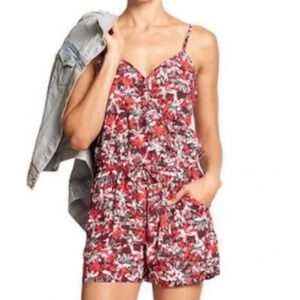 Banana Republic Shorts Romper Faux Wrap Red and Black Floral